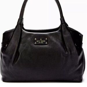 KATE SPADE NY STEVIE  BLACK LEATHER GOLD LARGE SATCHEL BAG